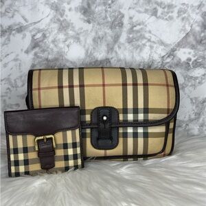 (MT56) Vintage Burberry Brown Nova Check Crossbody Bag  With Matching Wallet